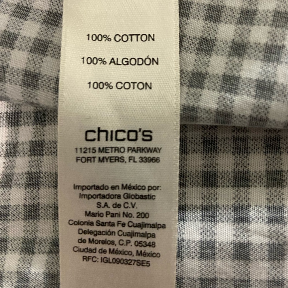 Chico’s Wrinkle Resistant 100% Cotton Fun Black and White Checked Top, Sz Medium - Picture 5 of 11